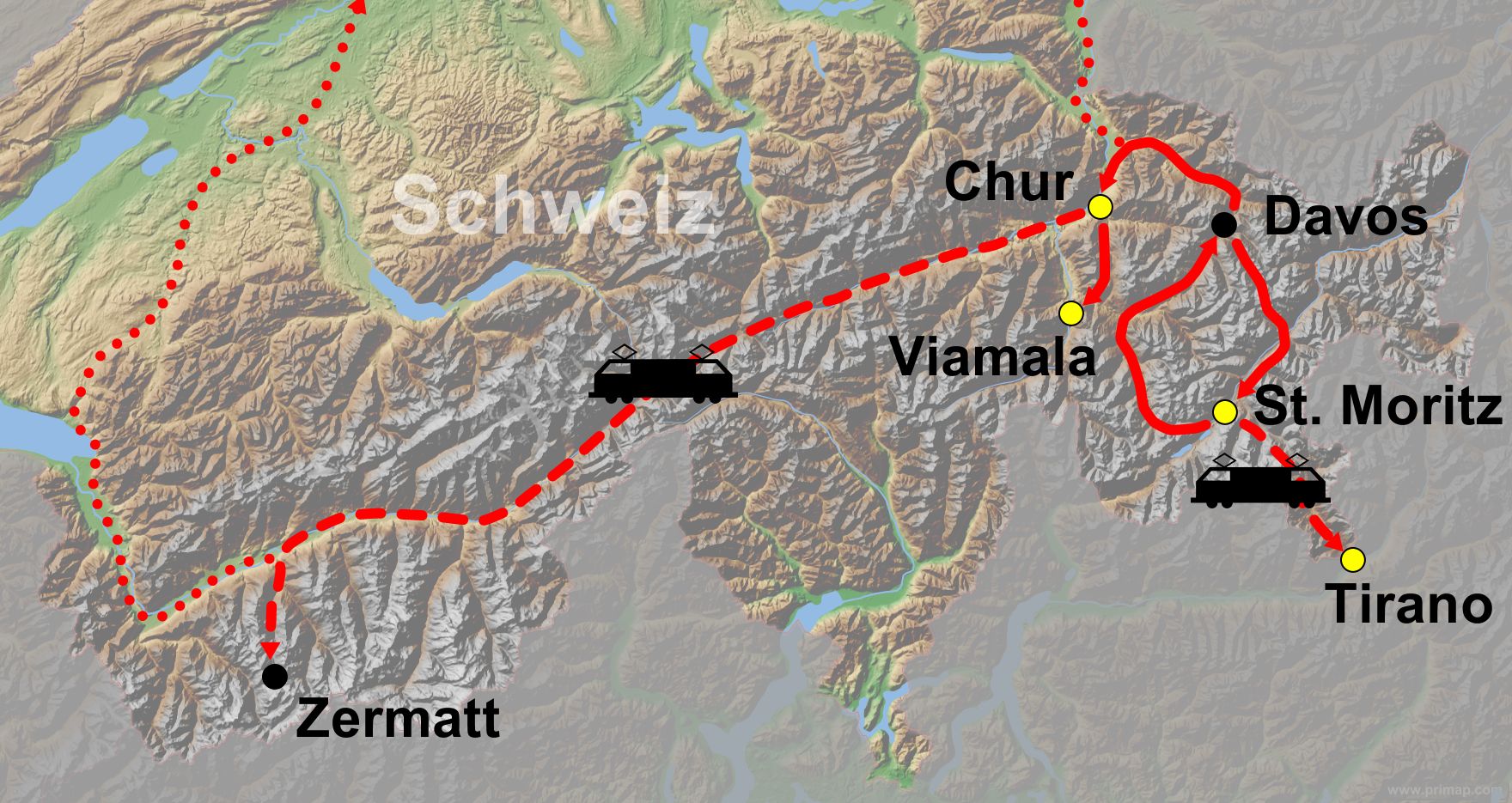 Karte Schweiz_Davos_Zermatt